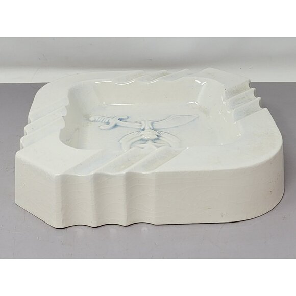 Vintage White Ceramic Ashtray With Blue Sword & Star Design - Picture 1 of 10